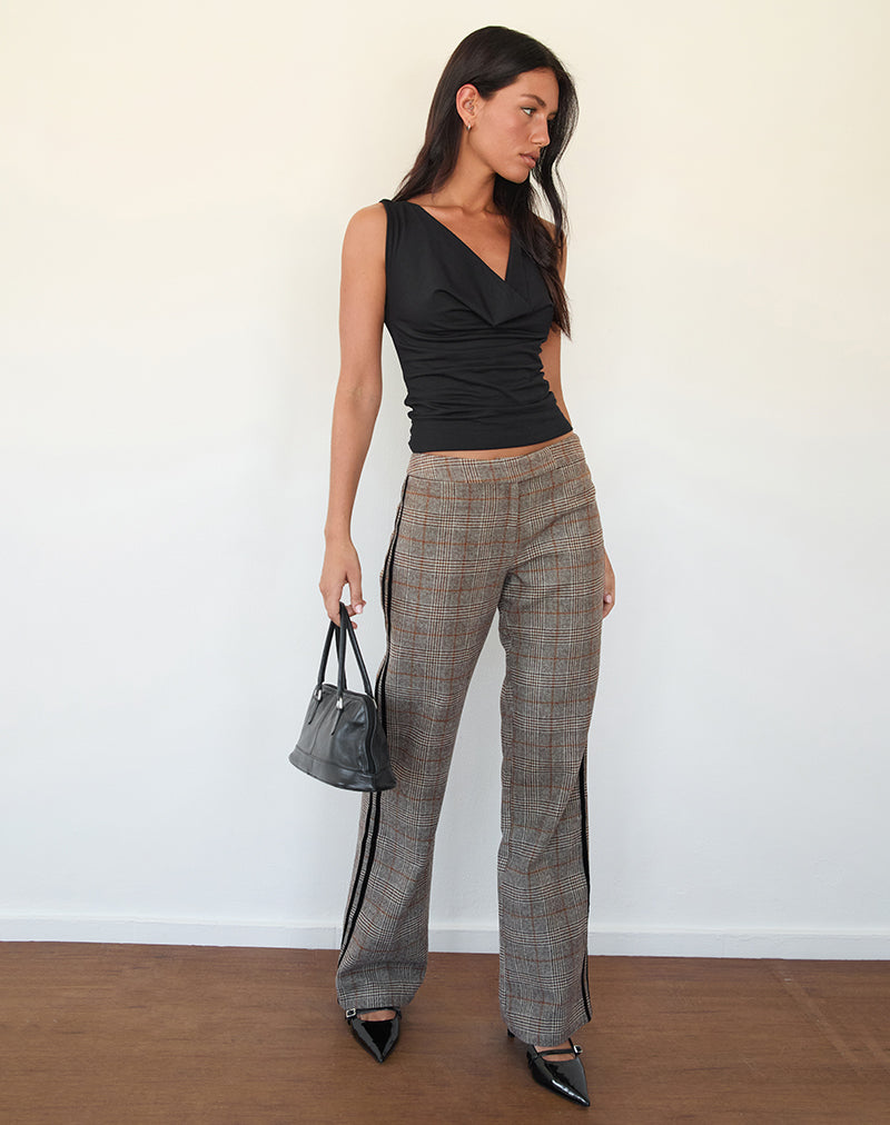 Fatina Trouser in Brown Check with Side Stripe