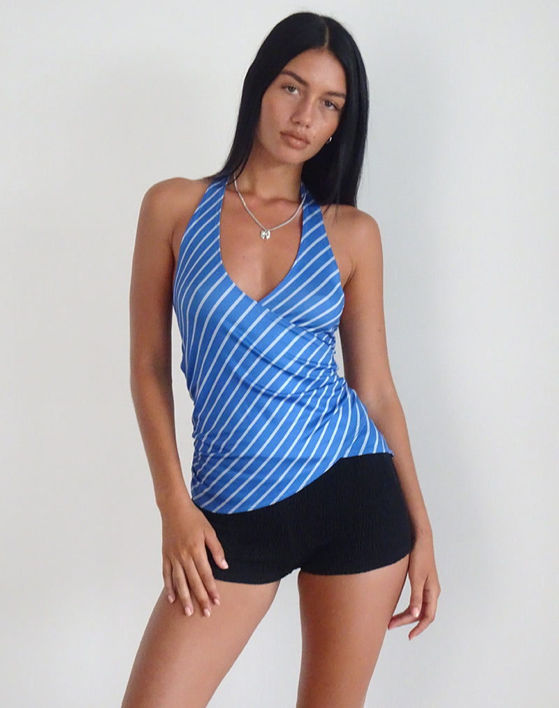 Image of Fayez Slinky Top in Blue Diagonal Stripe