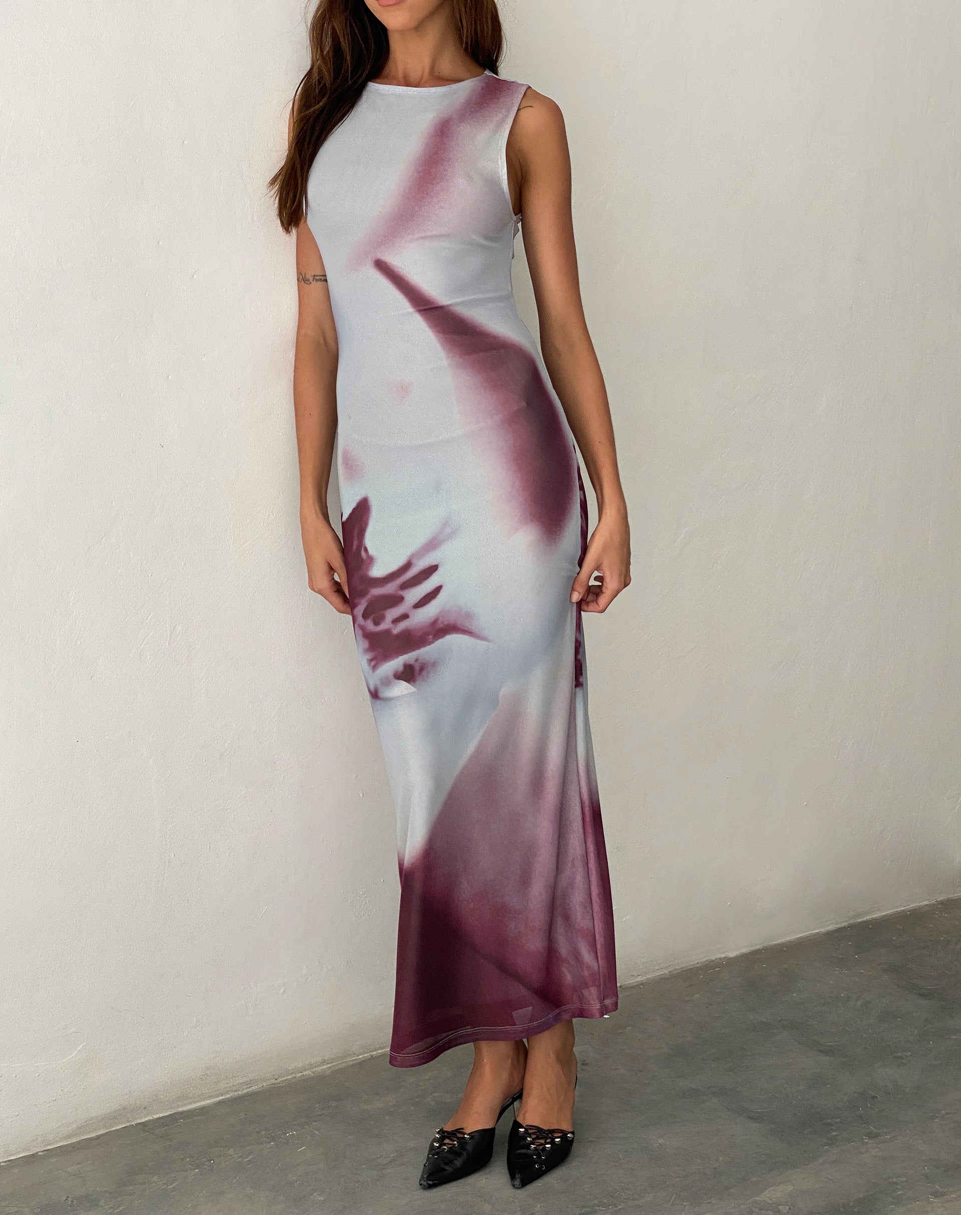 Fayola Printed Maxi Dress in Grey Anatomy of Nature