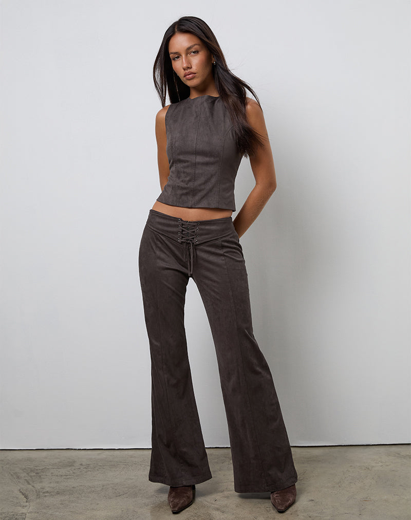 Vallen Trousers in Dark Faux Suede Chestnut