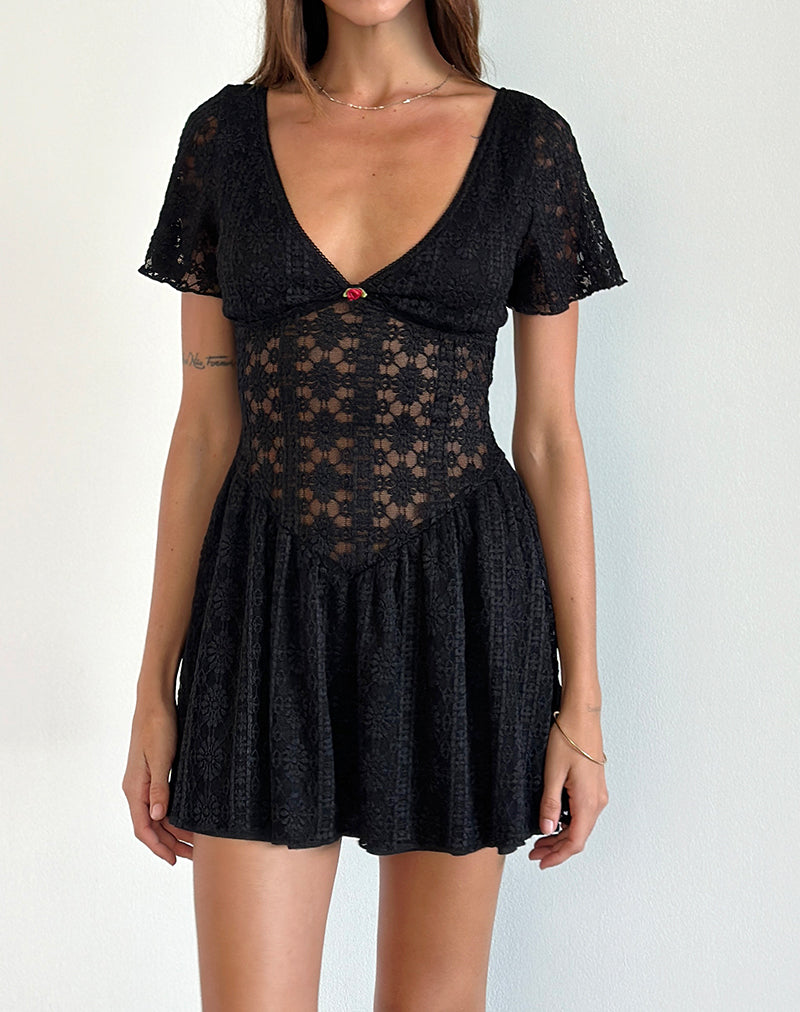 Geni Mini Dress in Regal Lace Black