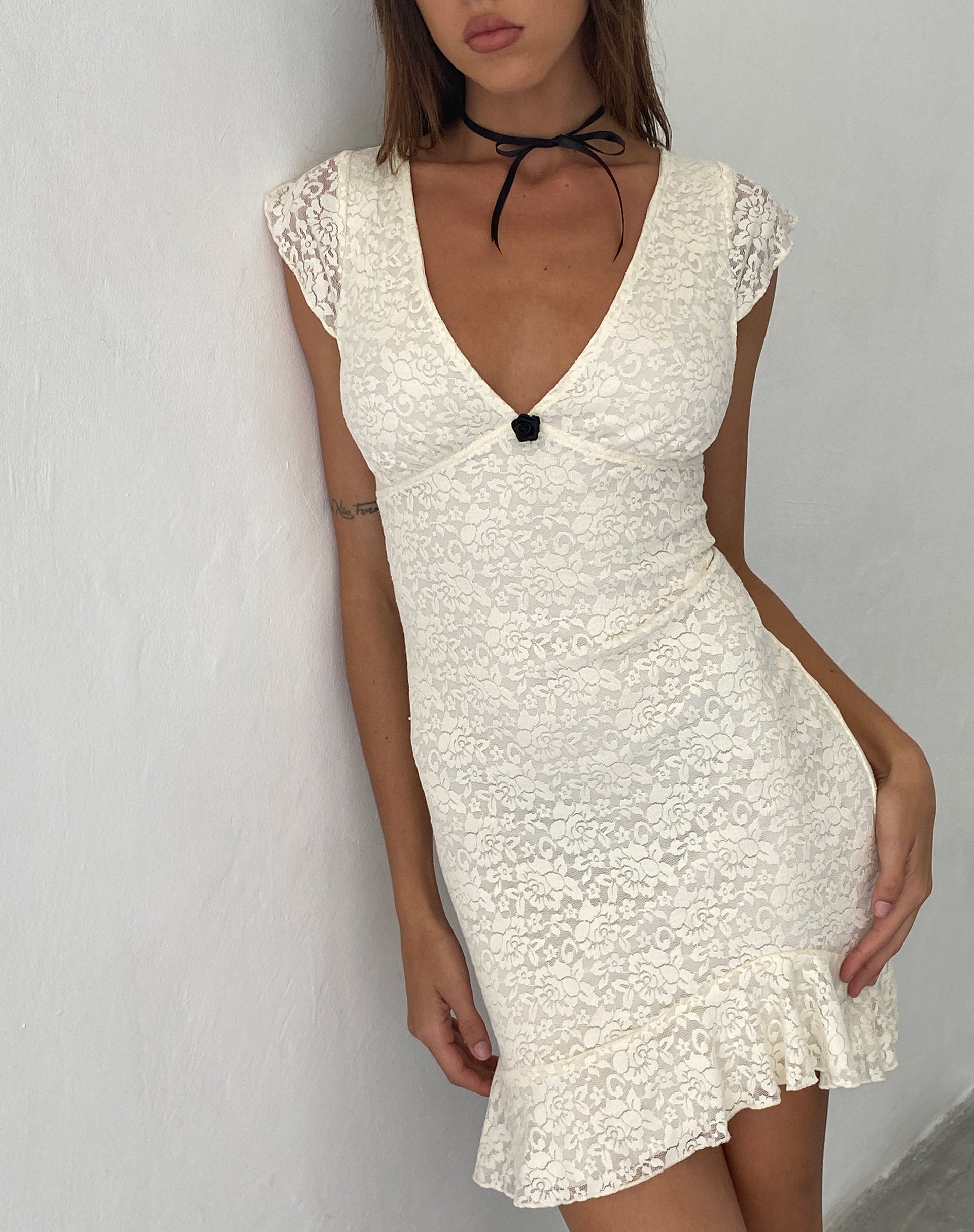 Ivory Rose Lace Halter Neck Mini Dress