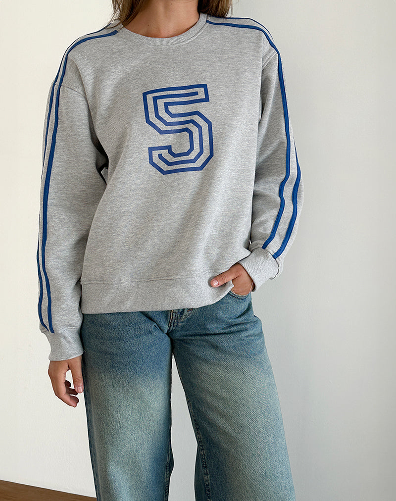 Image of Govel Sweatshirt in Grey Marl with Cobalt Blue 5 Motif