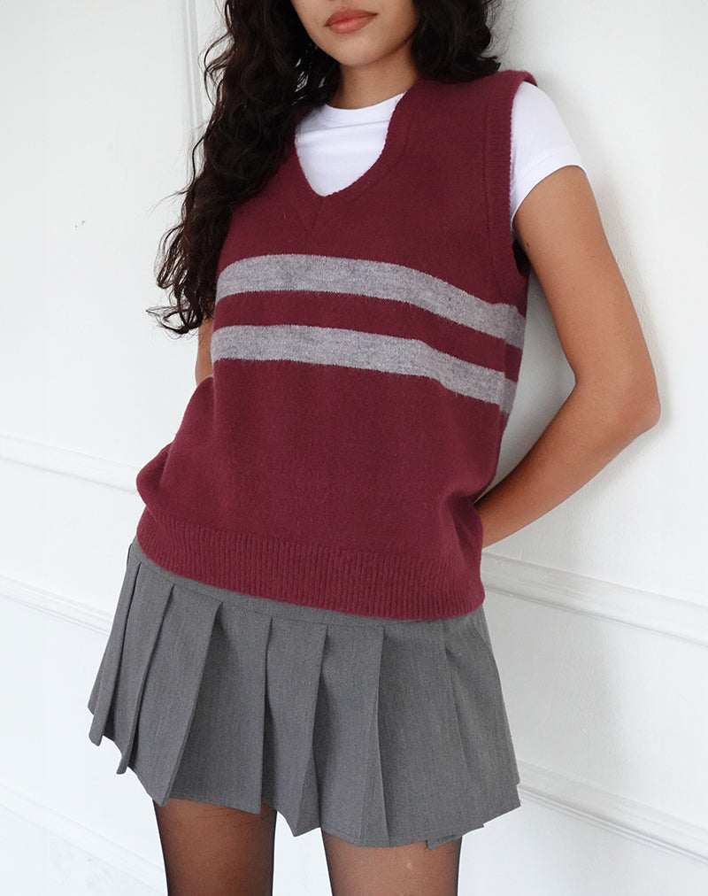 Image of Guria Vest in Maroon Red with Grey Stripe