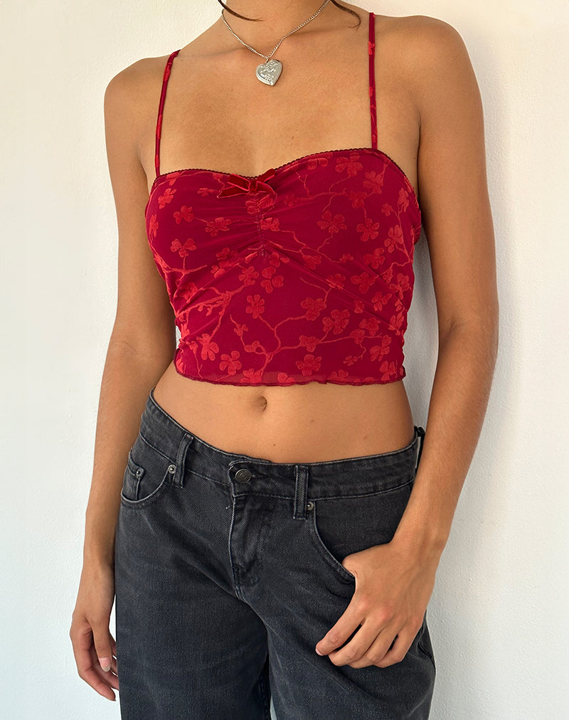 Image of Halusi Cami Top in Grunge Floral Flock Red