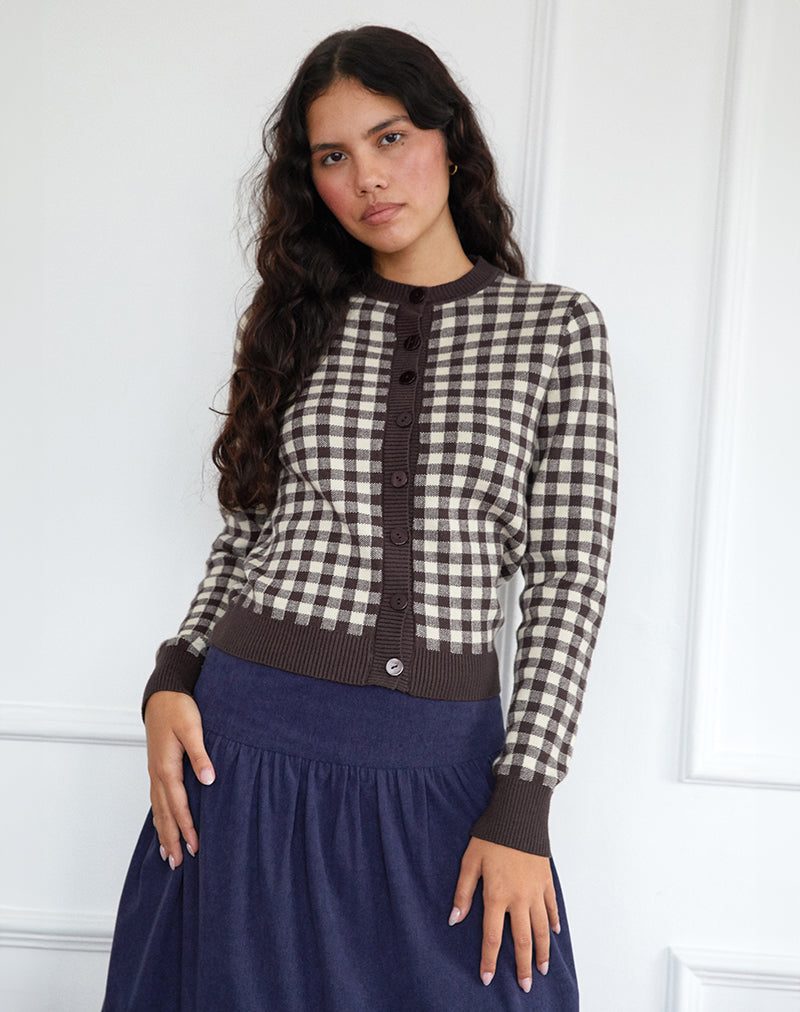 Image of Hanudia Cardi in Gingham Brown