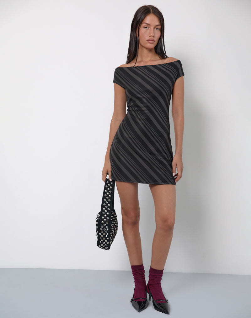 Image of Hari Mini Dress in Irregular Stripe Grey Black