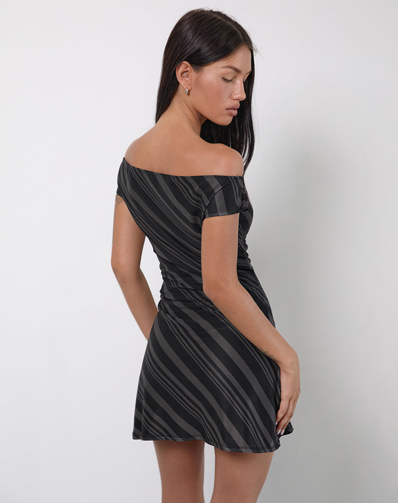 Image of Hari Mini Dress in Irregular Stripe Grey Black