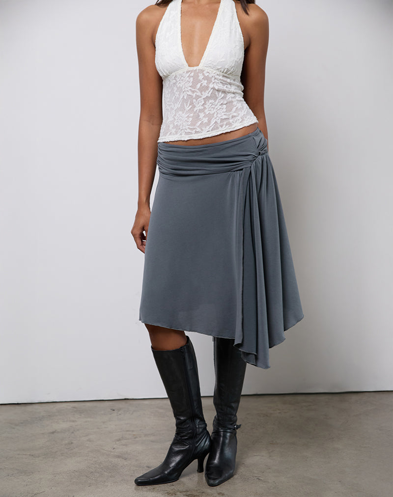 Harlan Asymmetric Midi Skirt in Cupro Grey