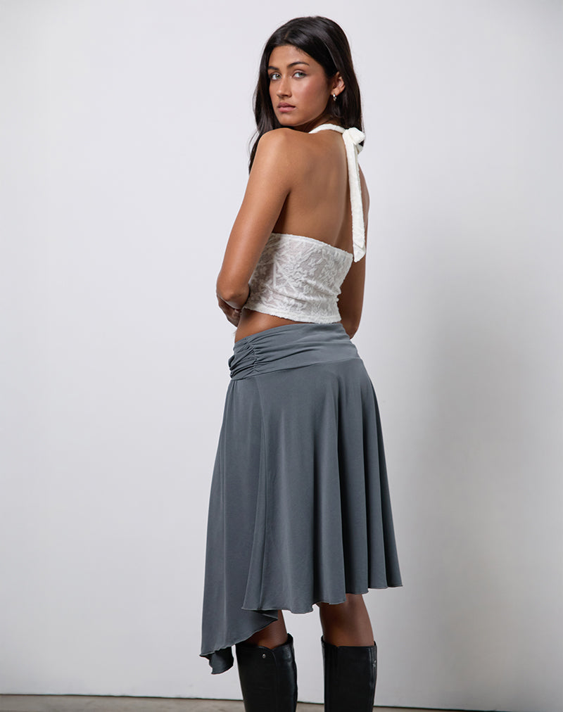 Harlan Asymmetric Midi Skirt in Cupro Grey