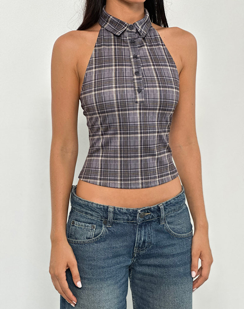 Harlo Collared Top in Check Tailoring Grey