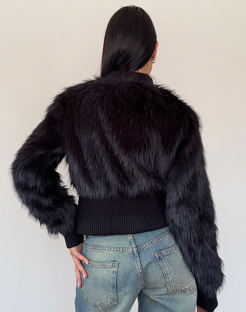 Black leather and faux fur coat | The Kooples