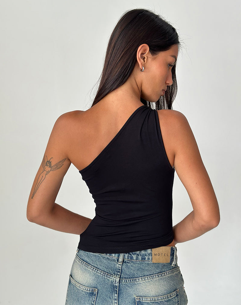 Image of Idra Asymmetric Top in Ribbed Jersey Black