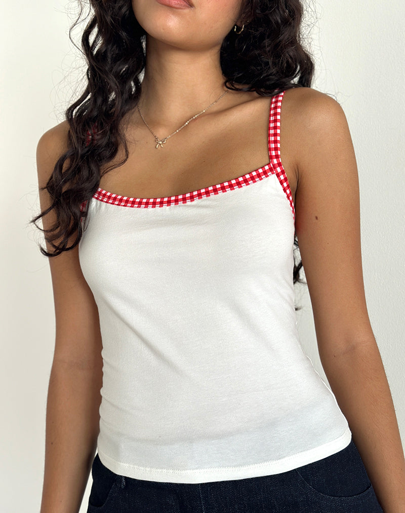 Image of Ilisna Top in Off White with Red Gingham Binding