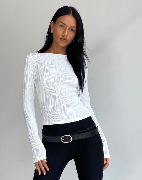 white sheer long sleeve top