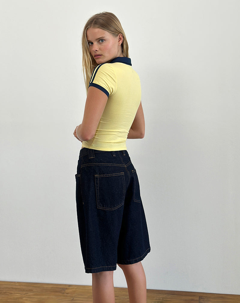 Image of Isda Top in Lemonade with Navy Binding and M Emb