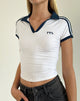 Image of Isda Top in White with Navy Binding and M Embroidery