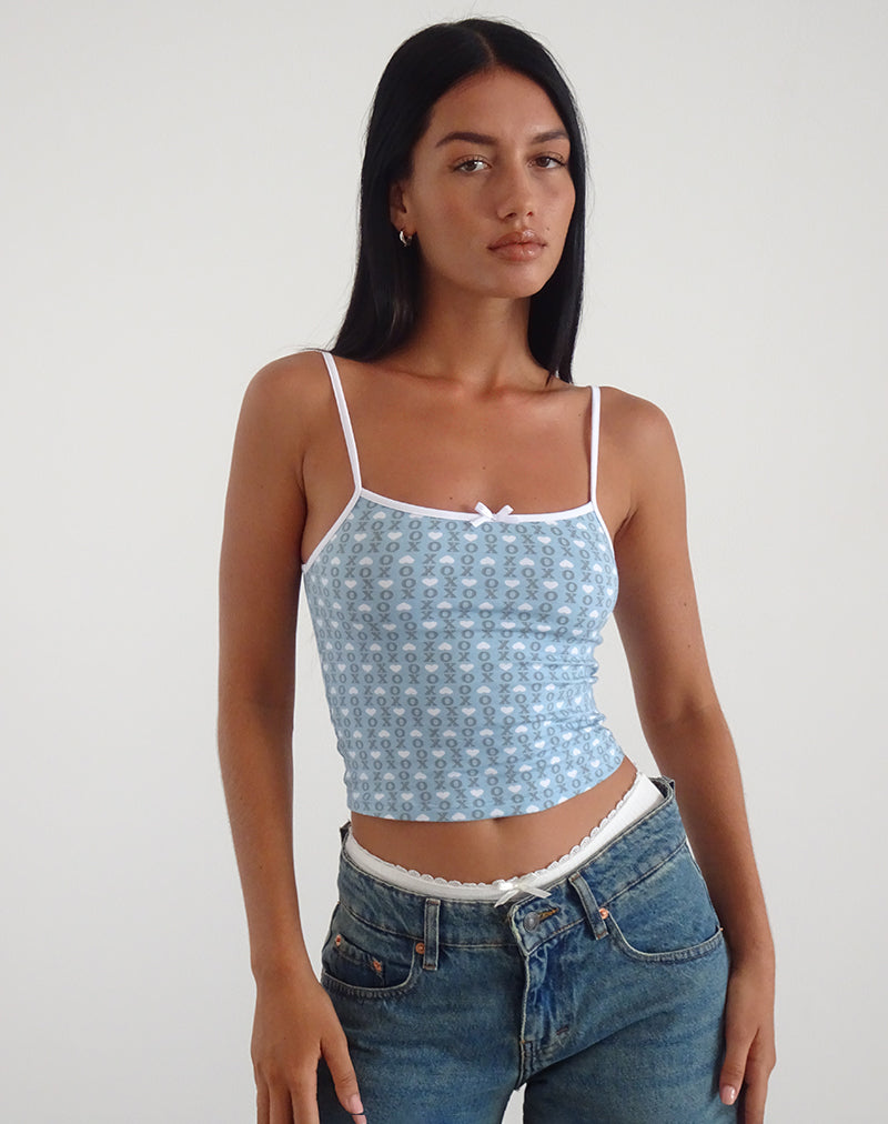 image of Isna Cami Top in Powder Blue XO Heart Print