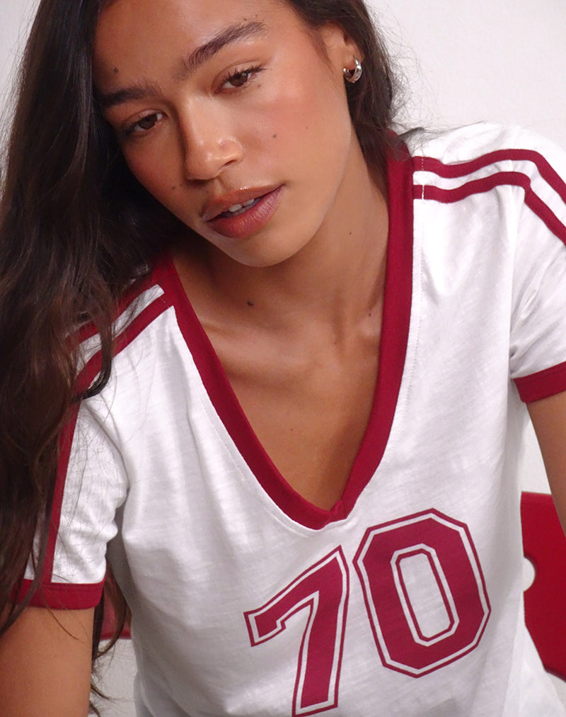 Image of Janan Top in Off White with Adrenaline Red Binding