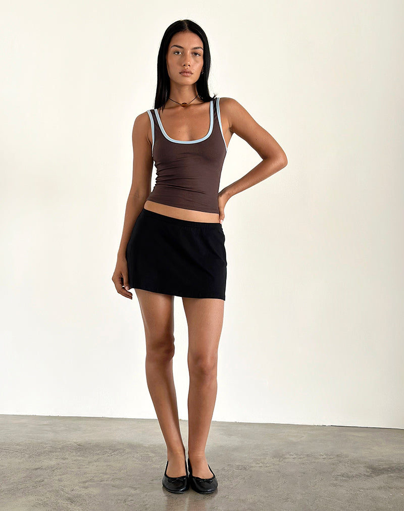 Image of Jastiya Top in Brown with Nantucket Blue Binding