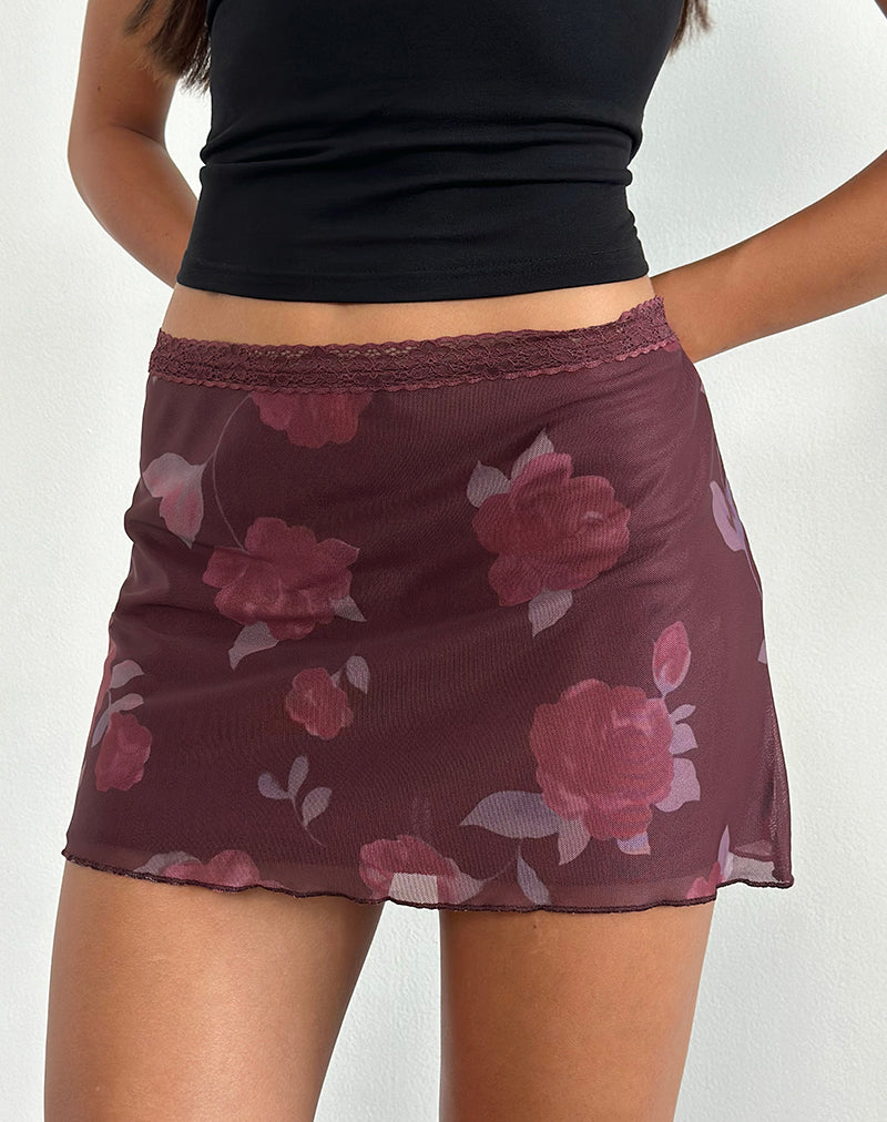 Jeor Mini Skirt in Blooming Rose Burgundy