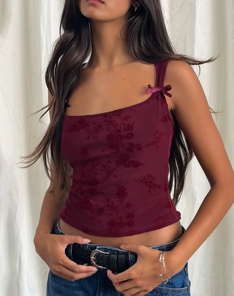 Jiniso Vest Top in Botanical Flower Flock Maroon