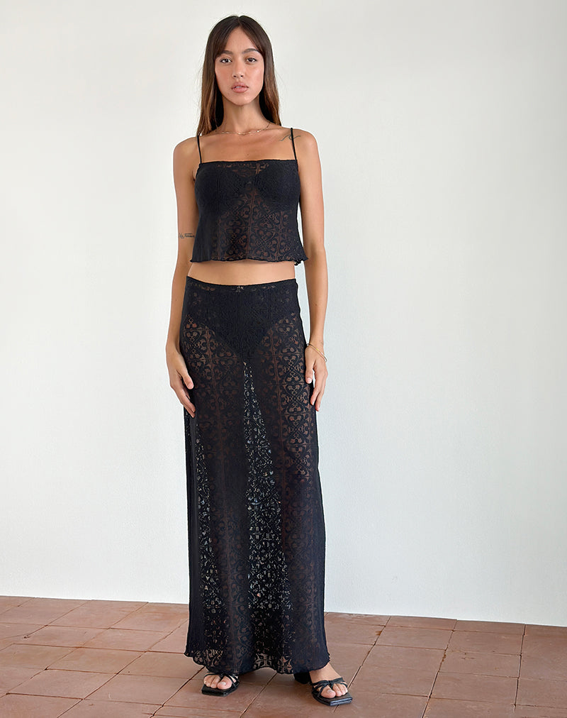 Layla Maxi Skirt in Clover Lace Black