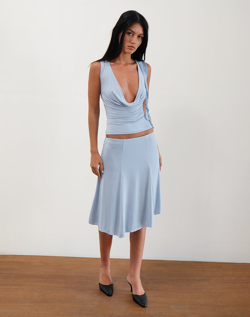 Image of Kadence Midi Skirt in Slinky Sky Blue