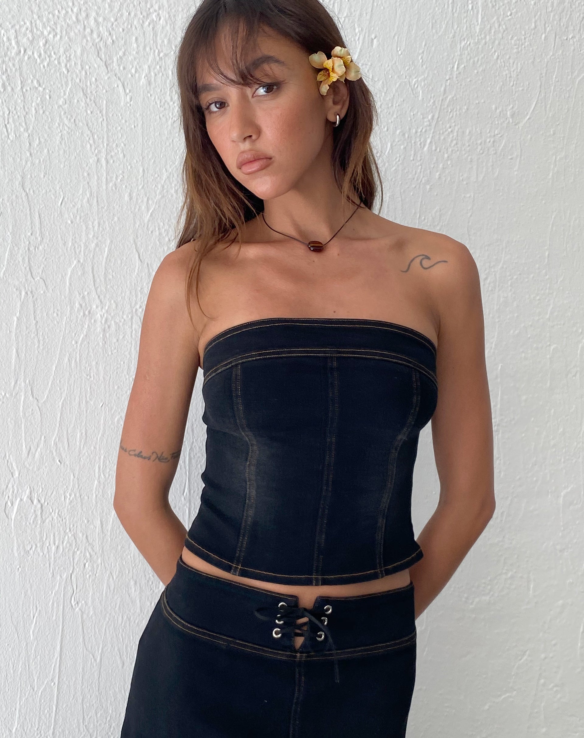 Denim bandeau hot sale top