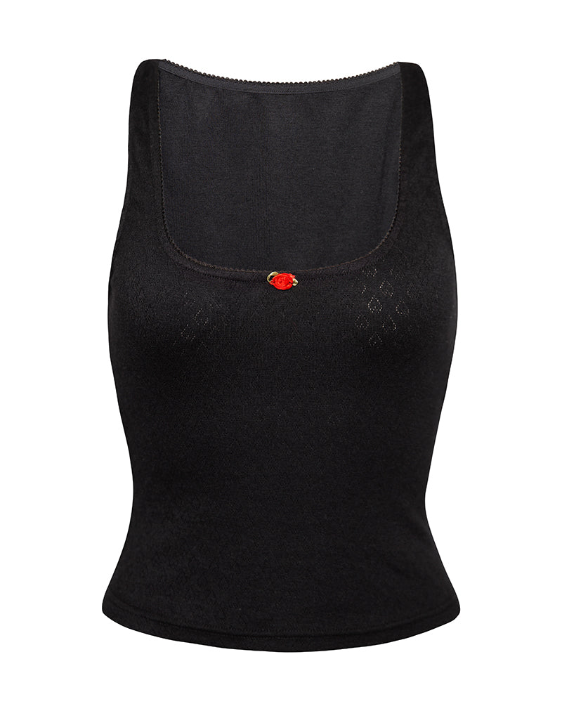 Image of Kalinda Top in Pointelle Black with Frill Trim