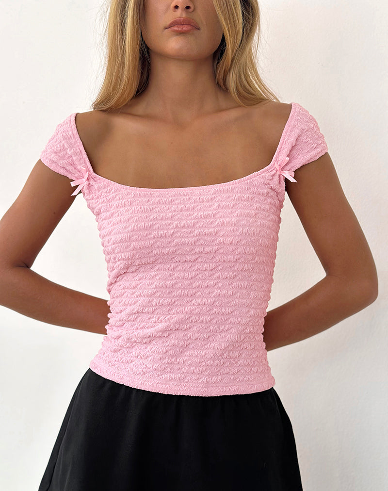 Kalisa Bow Top in Textured Pink