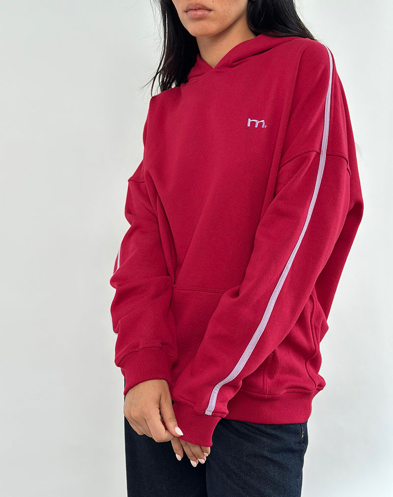 Image of Kamari Hoodie in Adrenaline Red with Violet M Embroidery