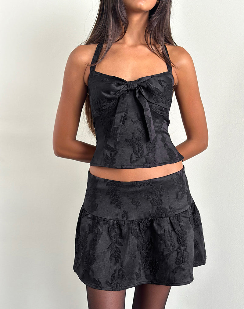 Image of Kampi Halter Top in Satin Jacquard Black