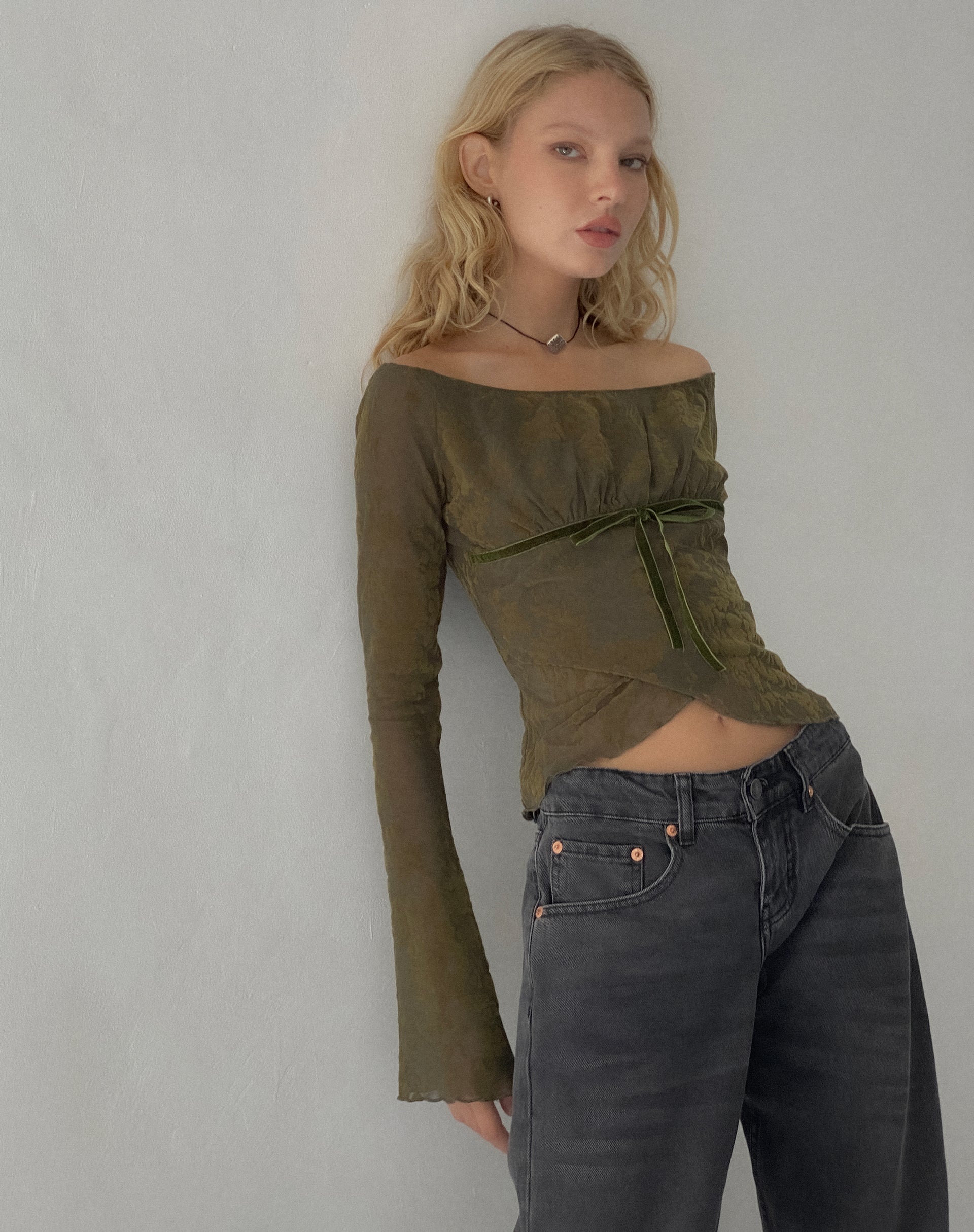 Dark green sale bardot top