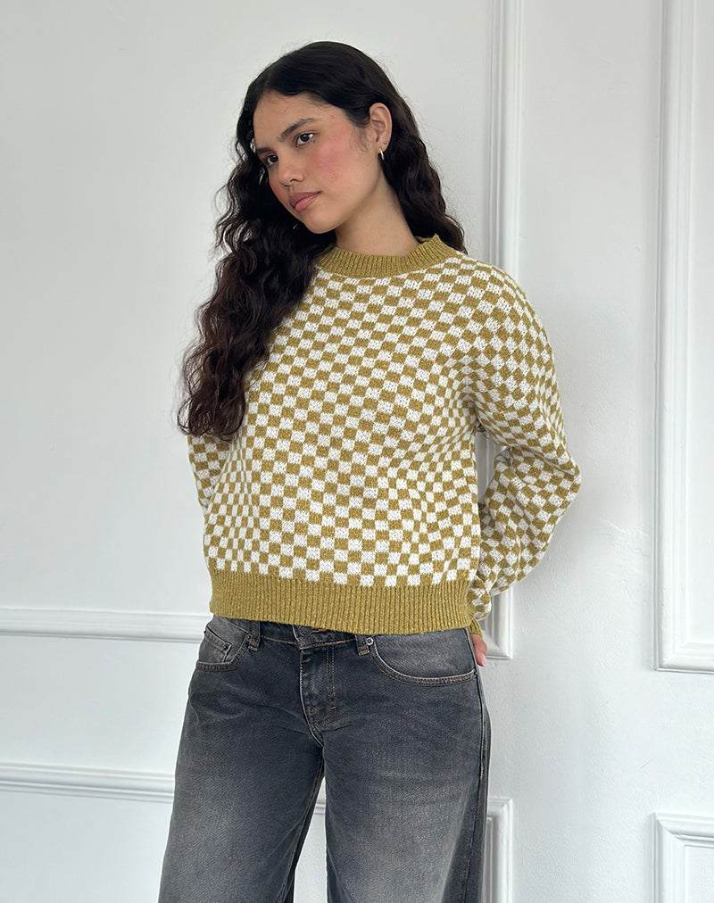 Image of Karu Jumper in Check Green