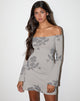 Image of Kausar Off Shoulder Mini Dress in Lace Flower Grey