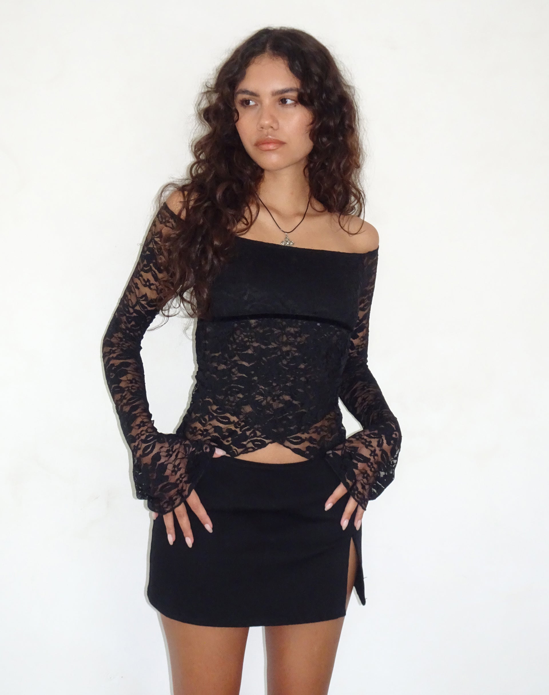 Black lace store bardot top