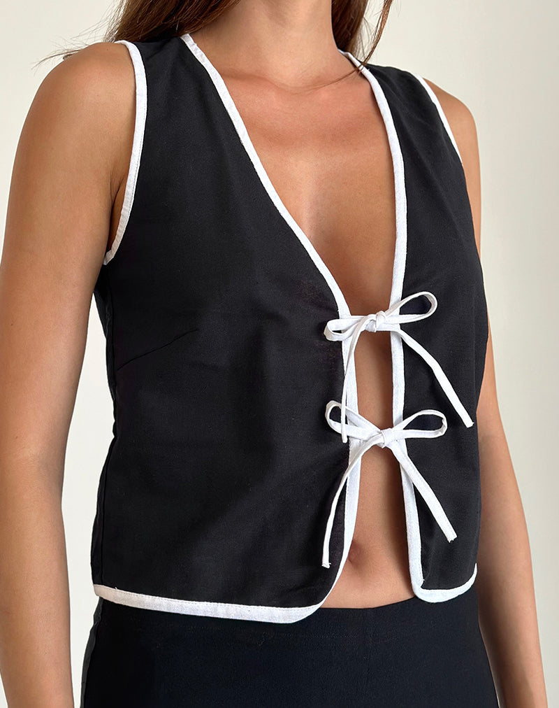 Image of Kayna Top in Black with White Binding