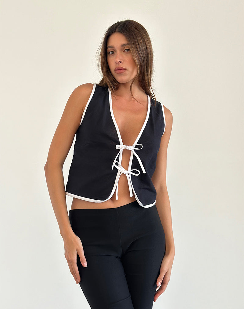 Kayna Top in Black with White Binding