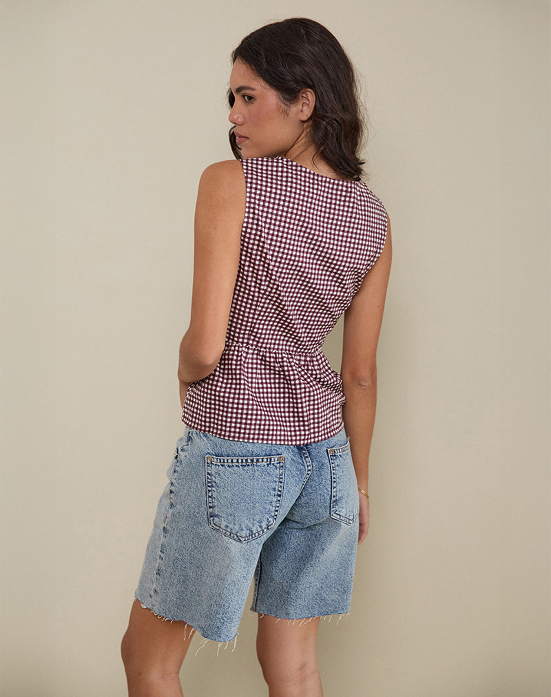 Image of Kayvata Top in Mini Gingham Wine