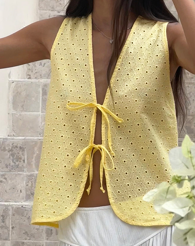 Image of Kayve Tie Front Top in Broderie Yellow