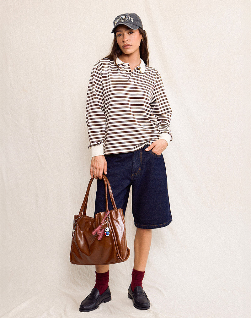 Image of Kemillau Baggy Shirt in Brown with White Stripes