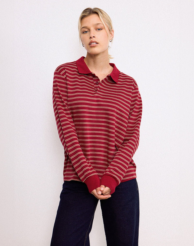 Kemillau Baggy Shirt in Burgundy with White Stripes