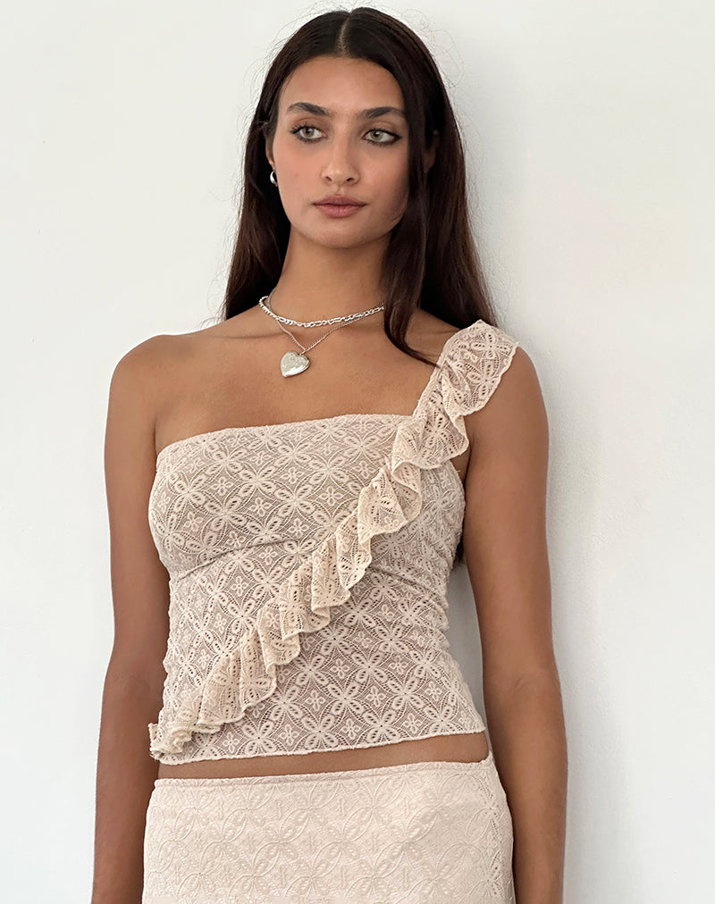 Image of Kezia Bandeau Frill Top in Textured Nude Lace