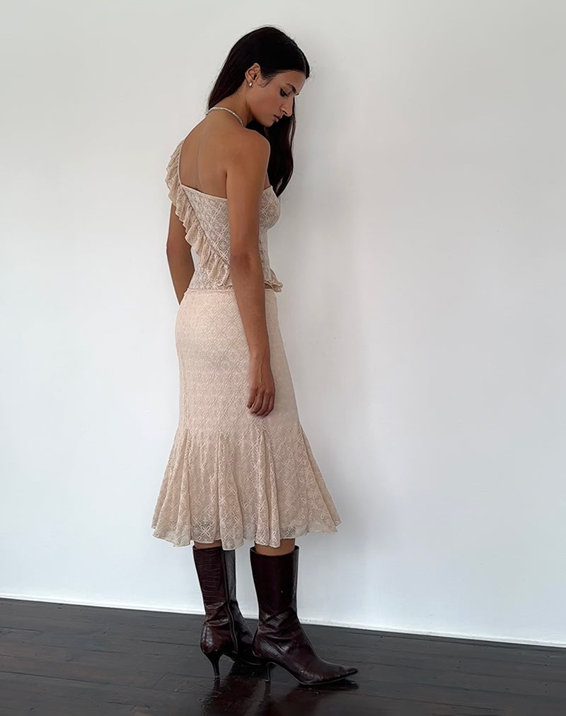 Image of Kezia Bandeau Frill Top in Textured Nude Lace