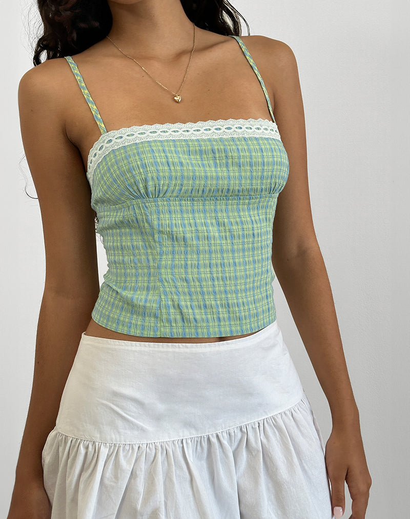 Kinaya Cami Top in Blue and Yellow Check