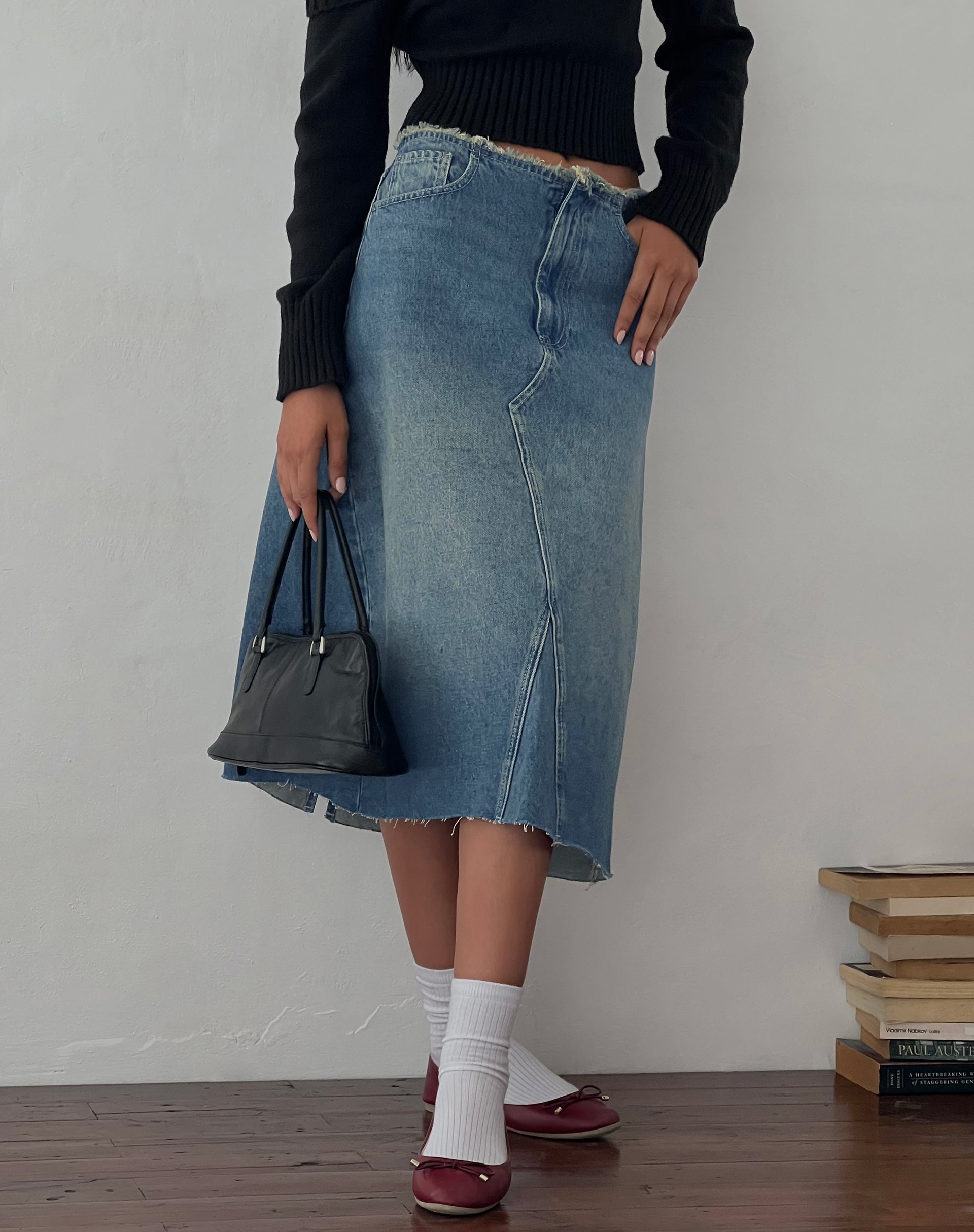 Long blue jean skirts 1920s hotsell