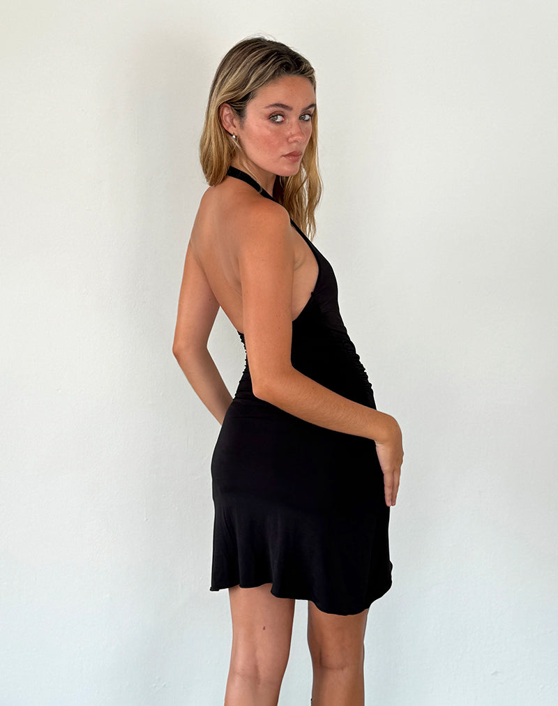 Image of Kyrie Halterneck Wrap Dress in Slinky Black