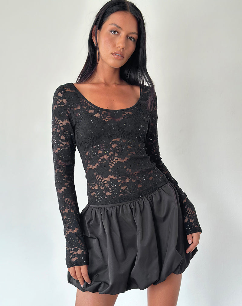 Image of Lainey Unlined Long Sleeve Top in Black Sequin Lace