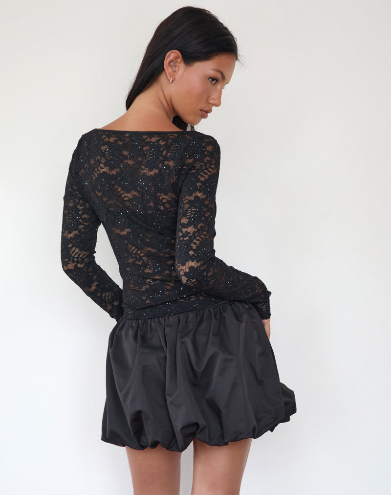 Image of Lainey Unlined Long Sleeve Top in Black Sequin Lace